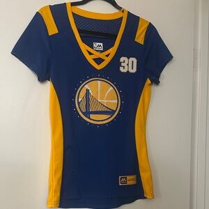 Majestic Blue and Yellow Warriors V-Neck Jersey